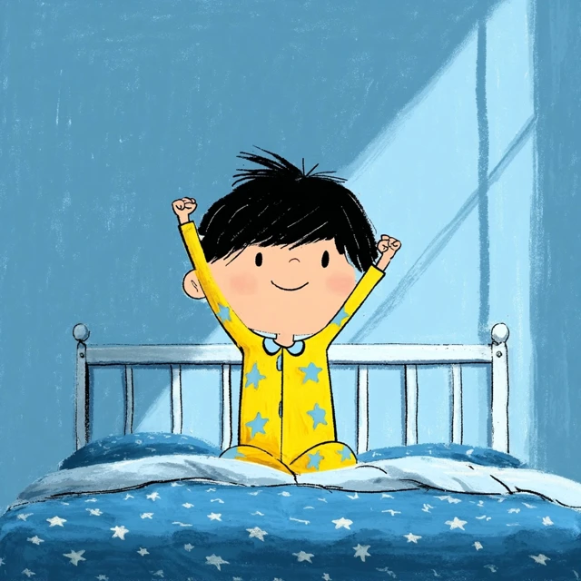 Happy Boy Waking Up in the Morning