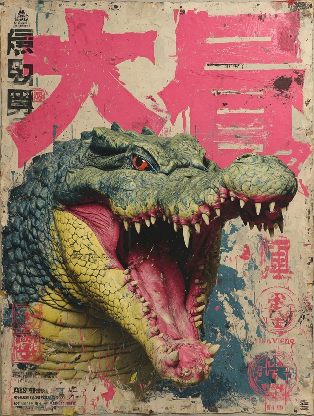 Alligator Geisha Punk Art Street Art Vintage