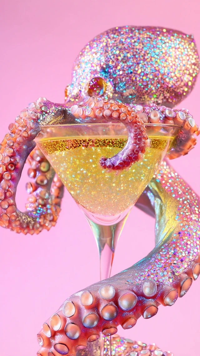 Iridescent Octopus Tentacle Martini Art