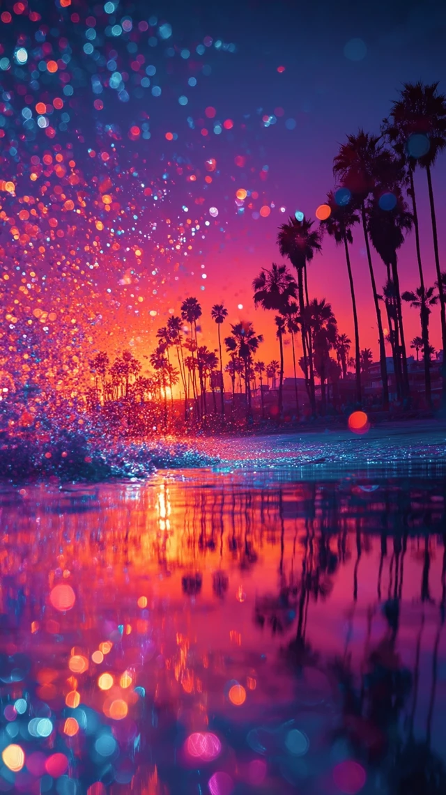 Venice Beach Sunset Palm Trees Bokeh California