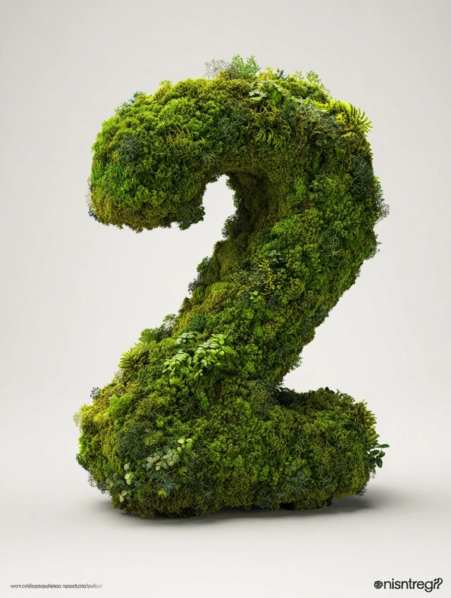 3D Number 2 Moss Covered Ultra Realistic