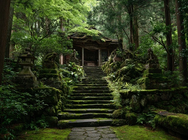 Japanese Shrine in Lush Forest Japan Photography