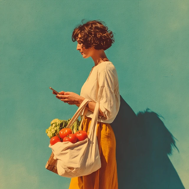 Woman Shopping for Groceries with Smartphone