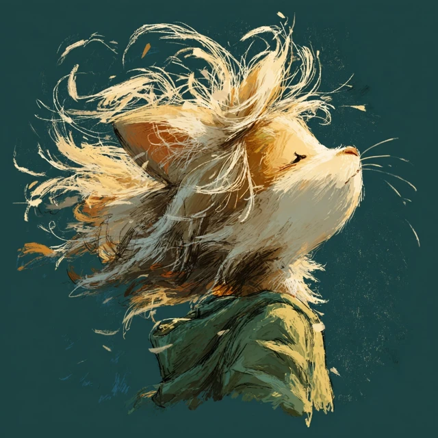 Cute Cartoon Cat Windy Hair Illustration