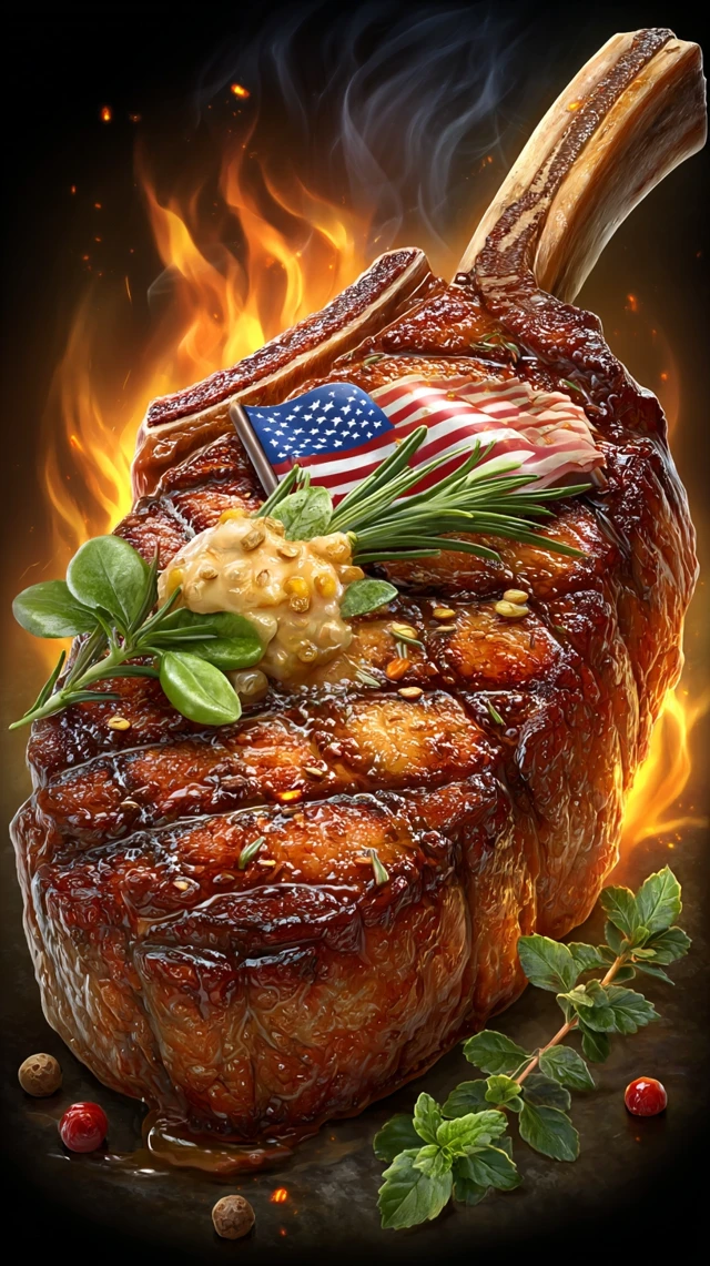 Grilled Tomahawk Steak USA Flag