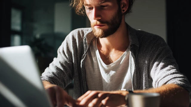 Male Blogger Working on Laptop Millennial Lifestyle