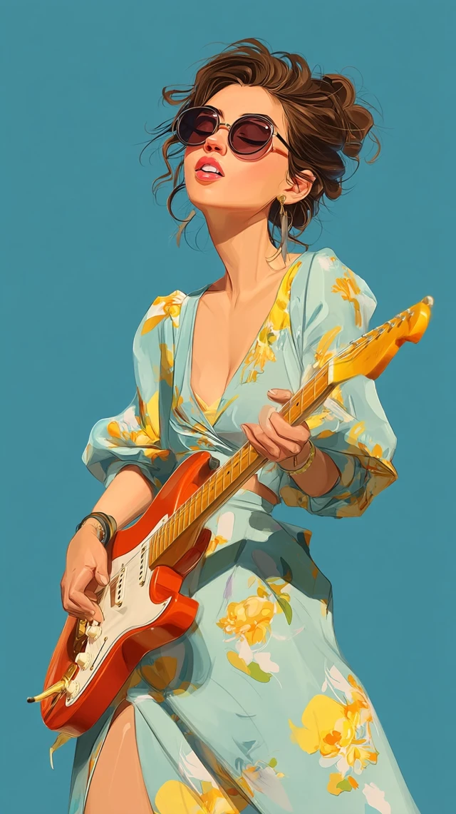 Girl with Guitar: Digital Caricature Art