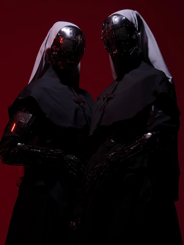 Cyberpunk Battle Nuns with Cyborg Armor