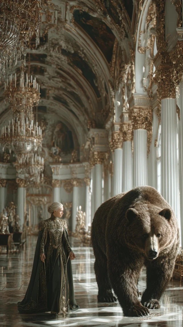 Russian Empress and Bear Royal Palace Portrait