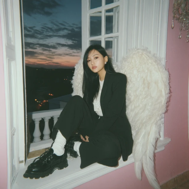 Angel Girl Black Suit Polaroid Photography