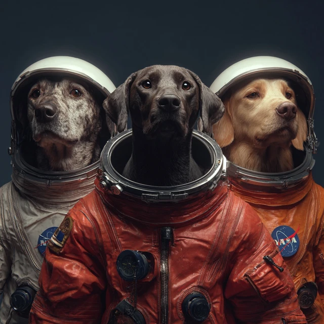 Dogs in Astronaut Suits Realistic Portrait
