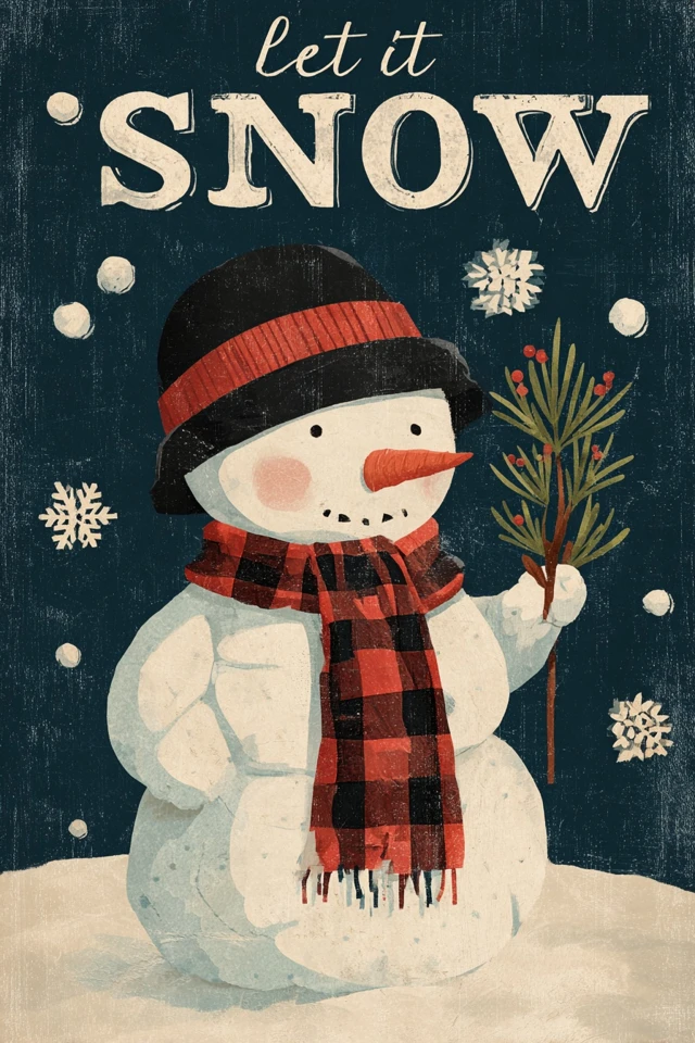Cute Snowman Christmas Art Let it Snow Holiday Poster