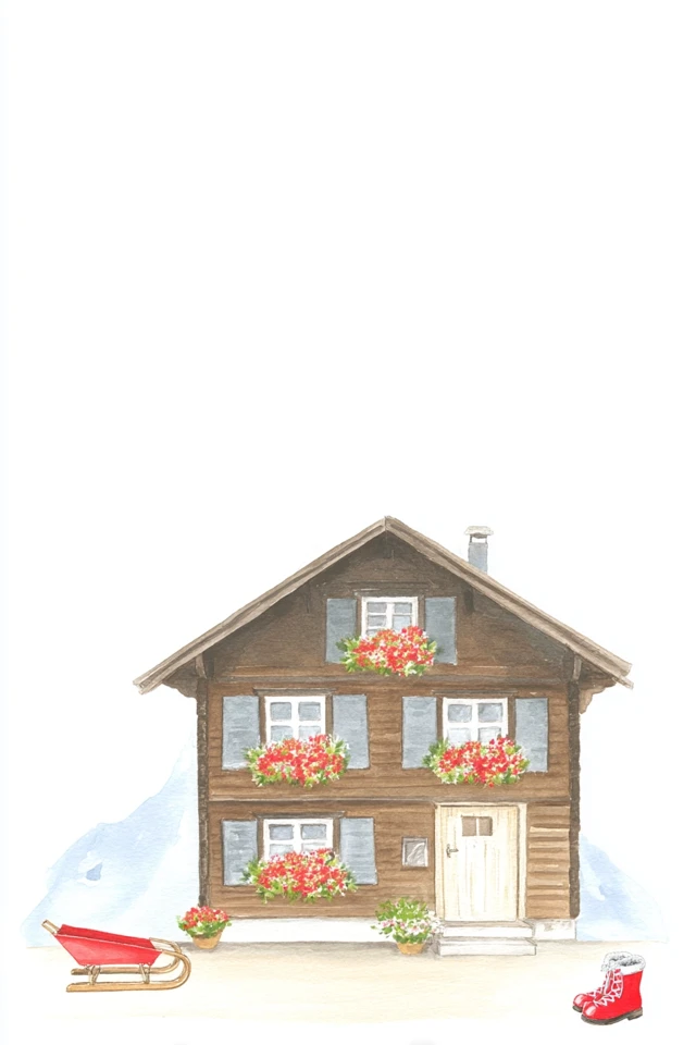 Swiss Chalet Watercolor Illustration