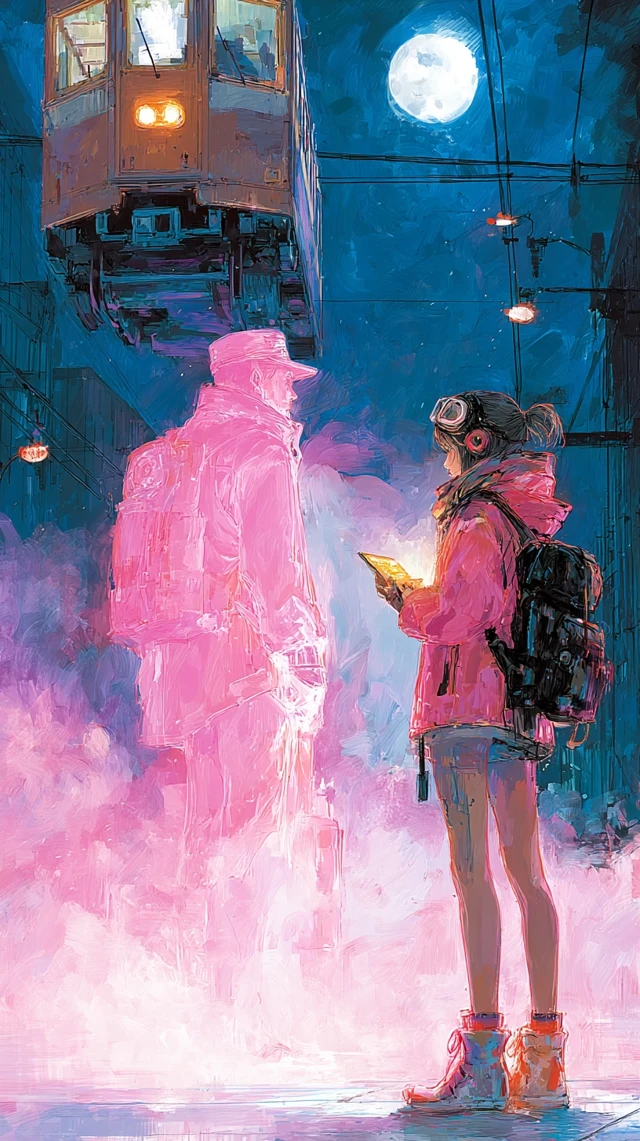 Cyberpunk Anime Girl Neon Train Platform