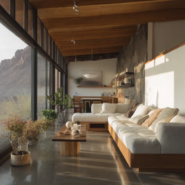 Desert Living Room Modern Design with High Ceiling