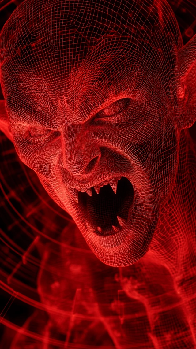 Demonic Vampire in Wireframe Red Light