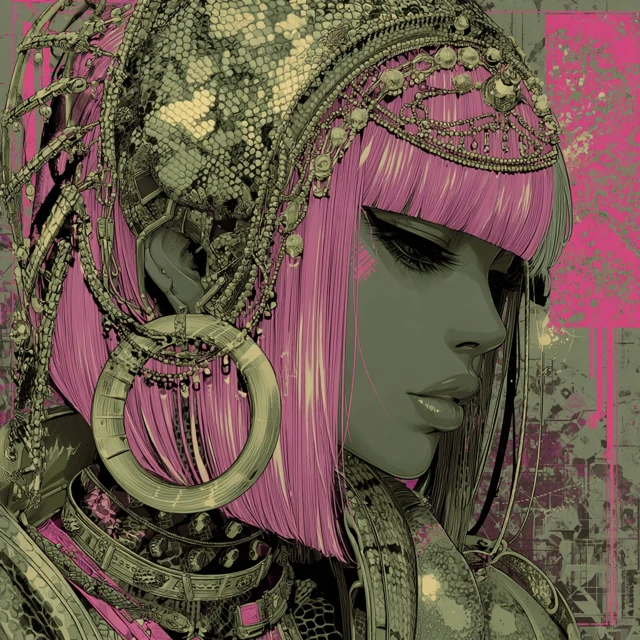 Anime Woman Olive Skin Pink Hair Futuristic