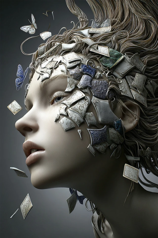 Fragmented Woman Face Puzzle Surreal Art