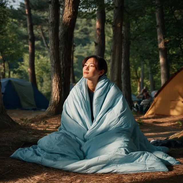 Korean Woman Camping Forest Relaxation Peaceful Scene