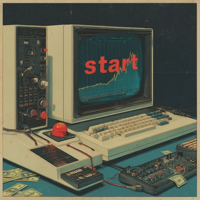 Retro SciFi Computer with Start Button and Money