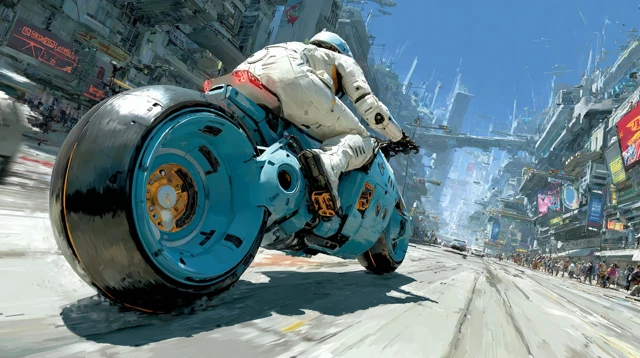 Futuristic City Street Robot Motorcycle Action HD