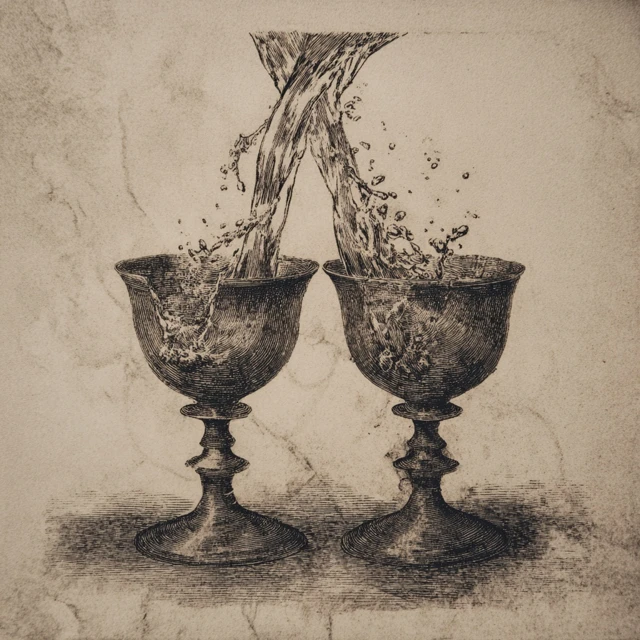 Goblets Pouring Etching Style Art