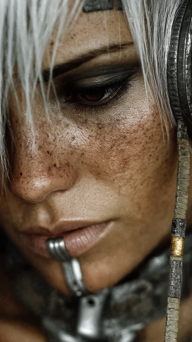 Cyberpunk Woman with White Hair and Scar