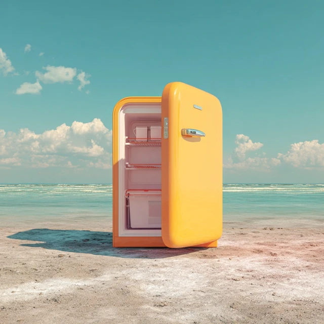 Fridge on the Beach Sunny Day Retro Vibes
