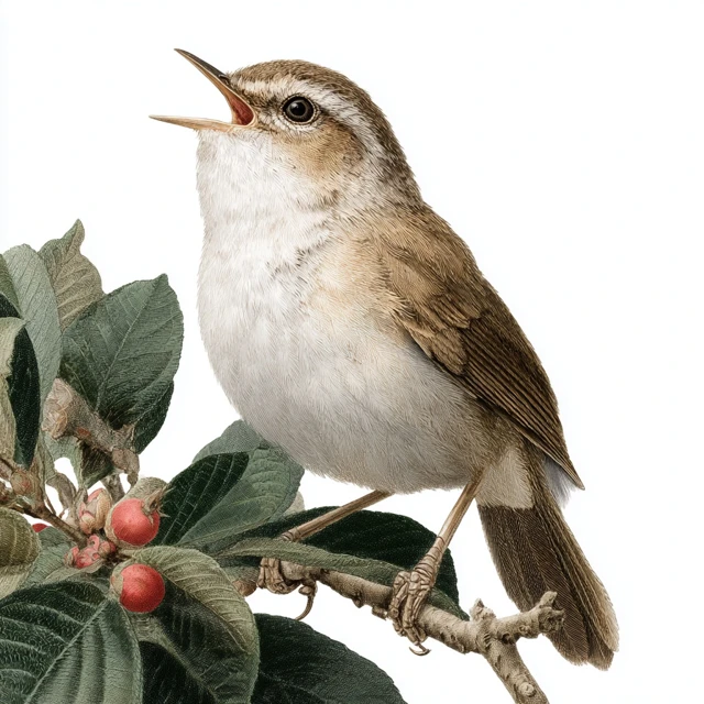 Japanese Bush Warbler Singing Bird Illustration