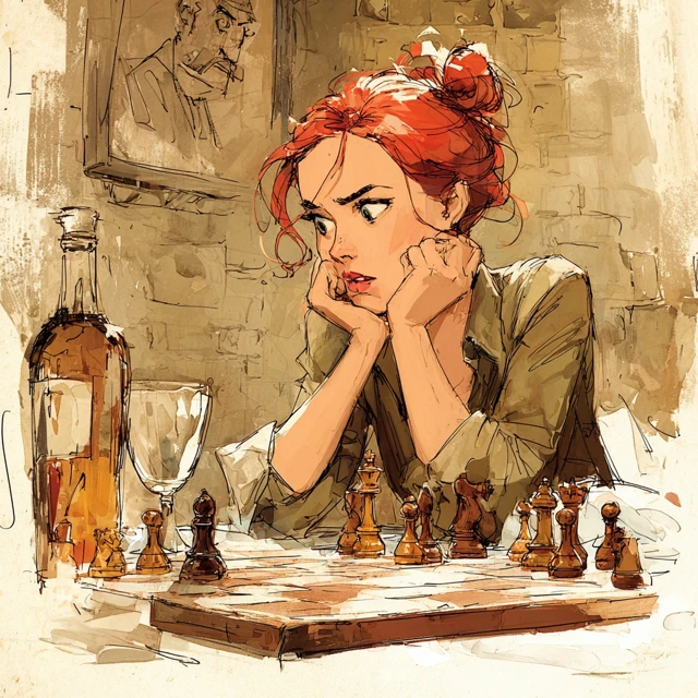 Chess Defeat Anime Style Woman Illustration