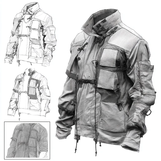 Modular Jacket Design Sketches Front Back Views