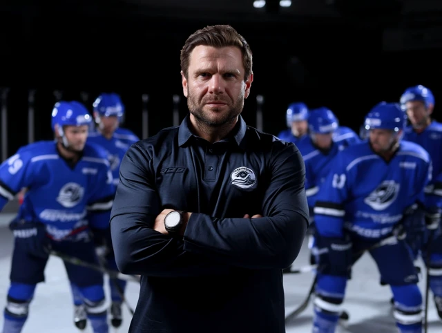Hockey Coach Leading Team Heroic Portrait