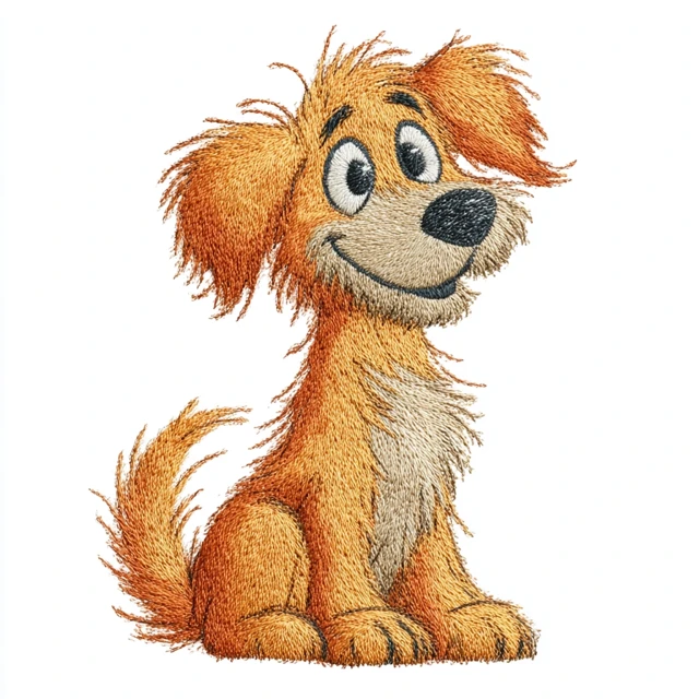 Cute Cartoon Golden Retriever Embroidery Design