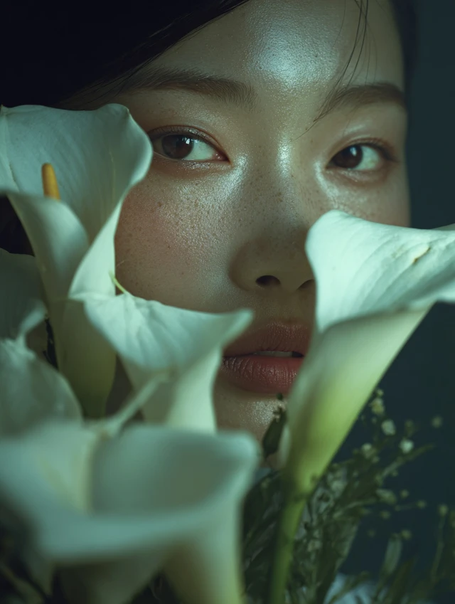 Elegant Asian Woman Portrait with Calla Lilies
