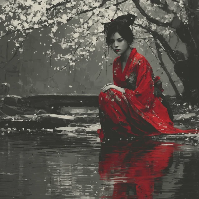 Geisha in a Creek Luis Royo Style