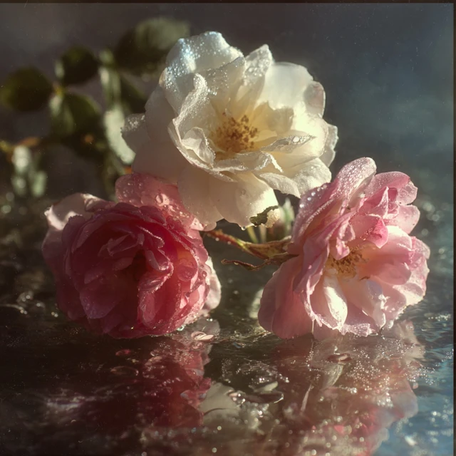 Pink and White Roses in Water Photography