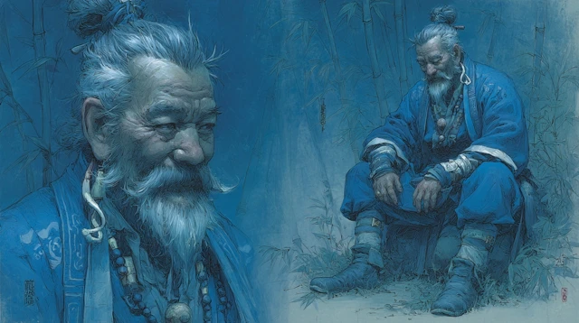 Ancient Chinese Man in Bamboo Forest Portrait