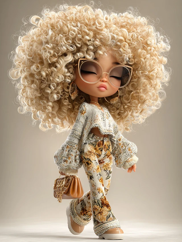 Chibi Doll Fashionista Blonde Afro Chanel Outfit