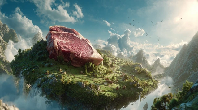 Floating Irish Island with Steak Surreal Landscape