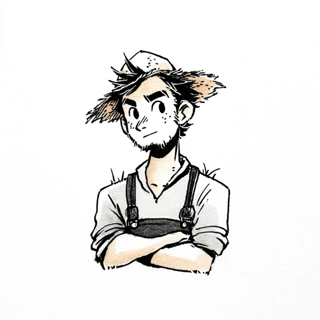 Cute Farmer Man Illustration Black and White