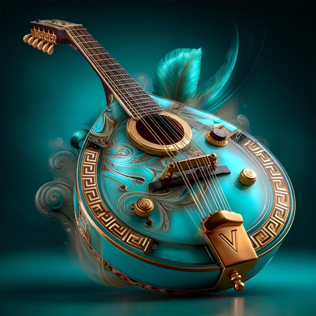 Greek Bouzouki Artwork Light Blue Tones Pattern