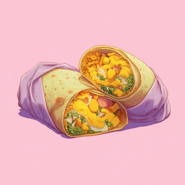 Anime Food Illustration Egg Sausage and Cheese Burrito