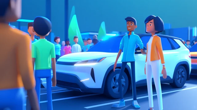 Modern 3D Illustration Roadside Scene with People and Car