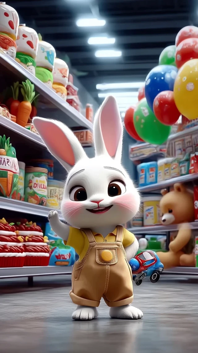 Cute Bunny Rabbit Holding Toy Car