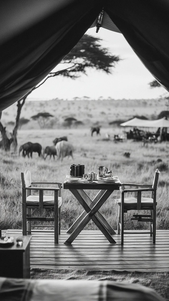 Safari Dining Experience Vintage Black and White