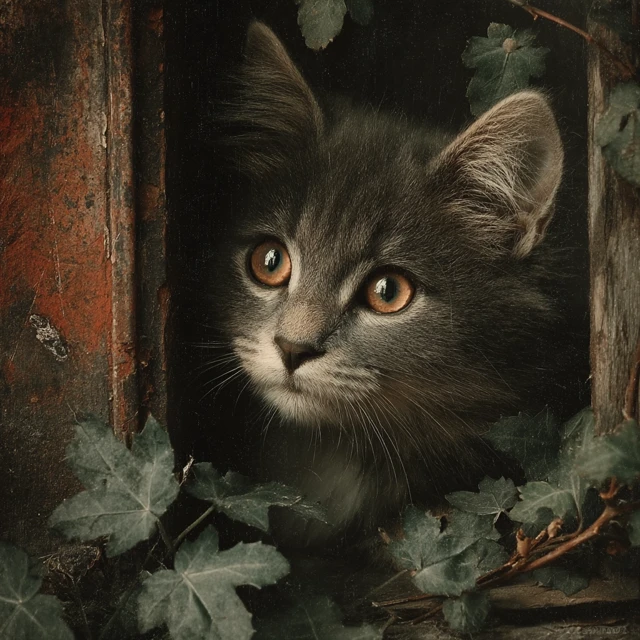 Curious Kitten in a Window  Artwork