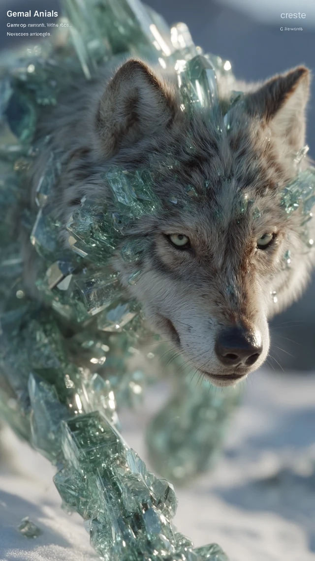 Emerald Wolf Gemstone Animals in the Snowy Mountains
