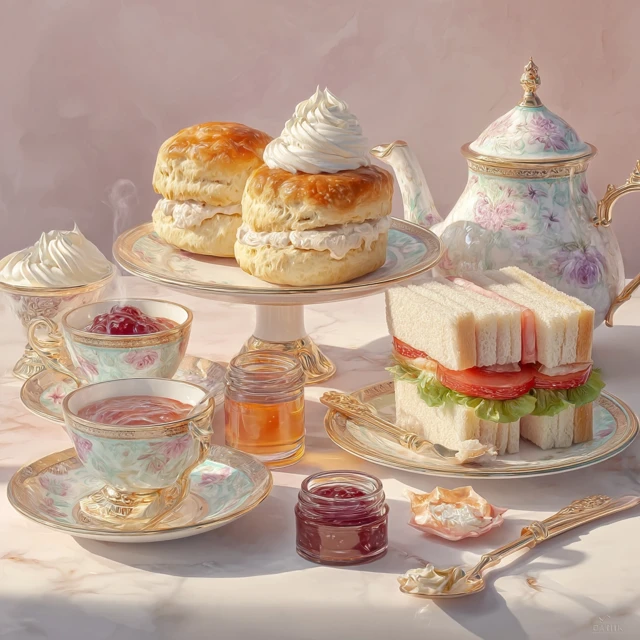 Elegant Afternoon Tea with Scones and Sandwiches