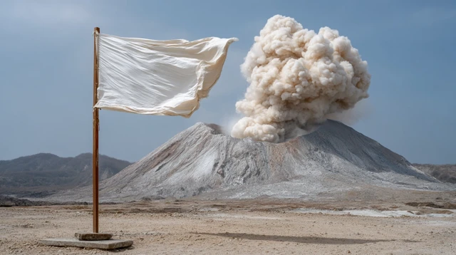 Surreal Volcanic Scene Flag in the Wind
