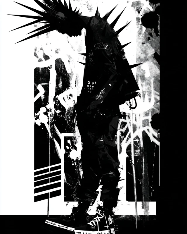 Punk Rock Style Black Man Minimalist Design